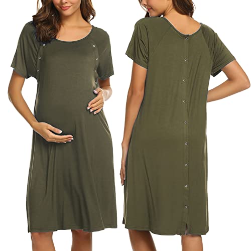 Image of Ekouaer Women’s Nursing/Delivery/Labor/Hospital Nightdress Short Sleeve Maternity Nightgown with Button S-XXL