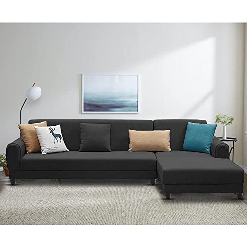 Image of Kraven RHS 6 Seater L Shape Sofa Set for Living Room (Black Fabric)