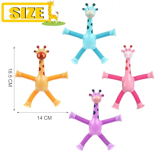 YANXINKE Teleskop Saugnapf Giraffe Spielzeug, 4 Stück Telescopic Suction Cup Giraffe Toy, Cartoon Teleskop Rohr Giraffe Stretch, Teleskop Giraffe Spielzeug