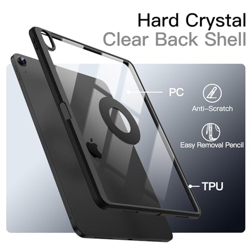 Image of JETech Magnetic Detachable Cover Case for iPad Air 13-Inch M4 /M3 /M2 (2026 /2025 /2024) with Pencil Holder, Removable Rotating Clear Cover, Portrait /Landscape Stand with Raised Screen View (Black)