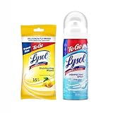 Lysol To Go Bundle - 1.5 Ounce Crisp Linen Disinfectant Spray and Lemon Lime Disinfecting Wipes Flat Pack