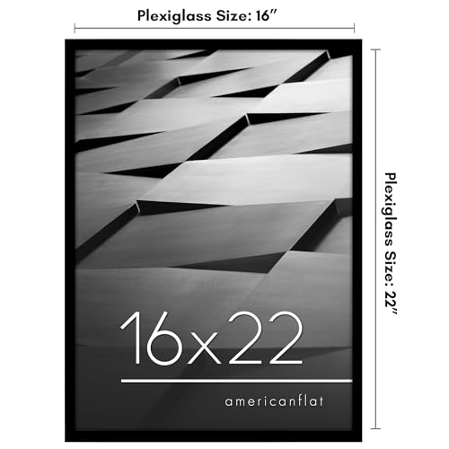 Americanflat 16x22 Picture Frame with Polished Plexiglass - Streamline Collection - Thin Border Picture Frame for Wall Display - Hanging Hardware Included - Black