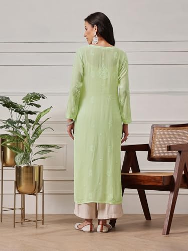 Image of Ada Hand Embroidered Lucknowi Chikankari Viscose Georgette Kurta Kurti for Women A411185