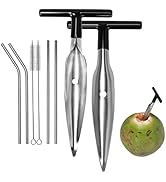 NINEFATICS 2 Pack Coconut Opener Set with Reusable Stainless Steel Straws, Food Grade Coconut Ope...