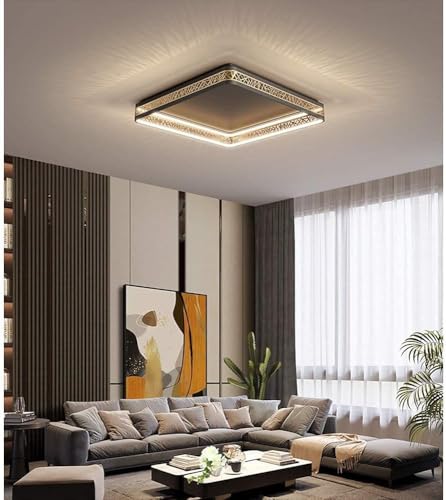 Plafonnier LED dimmable rond en métal noir avec télécommande pour salon - 4