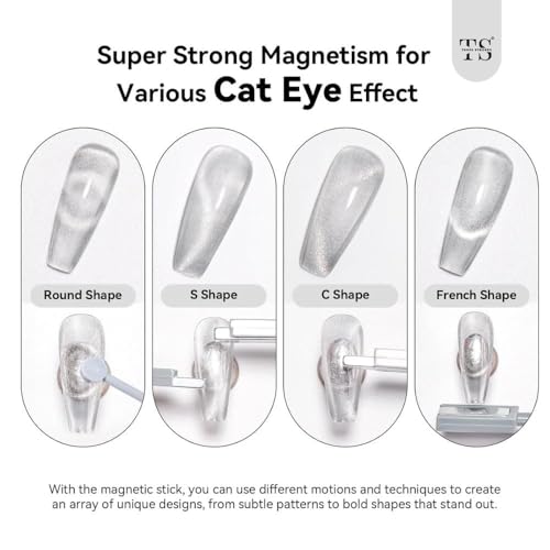 Image of THR3E STROKES 5 in 1 Magnet for Cat Eye Gel Nail Polish, Multifunctional Magnetic Nail Tool, Upgraded Cross Cat Eye Magnet for Nail Designs 3D Cateye Nail Gel Strong Nail Art Magnet Home Salon (9 PCS SET MAGNET)