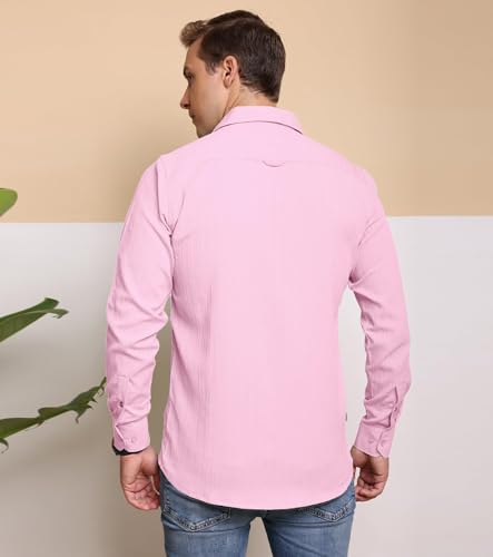 Image of FILO HEVIS Men's Casual Button Down Popcorn Shirts Stylish Long Sleeve Linen Textured Beach Summer Shirt