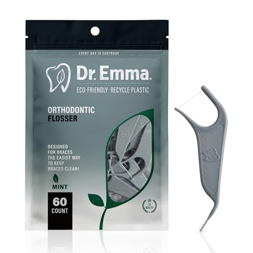 Dr. Emma Orthodontic Flossers for Braces, Ortho Dental Floss Picks, Mint Flavor 60 Count/Bag, Gray, 1 Pack