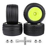 CrazyHobby Preglued Tires and Wheels Front & Rear for Losi Mini-T 2.0 (Green Rims)