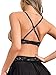 Lilosy Sexy Strappy Bralette Mini Skirt Floral Lace Mesh Sheer with Thong Otufits Lingerie Set 3 Piece Women See Through Matching Bra Panty Underwear Black Medium