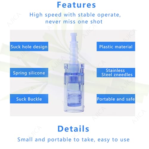Image of Derma Pen Needles Cartridge 12 Pin | 36 Pin | Nano Needle Cartridge Tip For A1 & A6 Derma Pen Electric Auto Micro Stamp Derma Anti-Aging Pack of 3 (Blue, A6 Round)