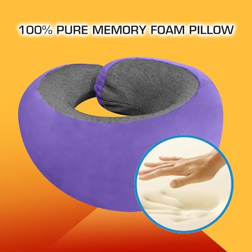 Image of Billebon Memory Foam Travel Neck Pillow with Magnetic Fabric Luxury Neck Support Pillow for Comfortable Travel, Washable Removable Cover (Lavender with Eye Mask)