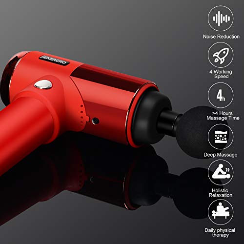 Quiet Glide Technology Massage Gun,ENEACRO Handheld Deep Tissue Percussion Massager Device for Athletes,4 Speeds and 6 Heads,Pure Wave Fascial Gun with Case(Red) - Thumbnail 2