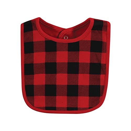 Image of Hudson Baby Unisex Baby Cotton Bibs, Buffalo Plaid Bear, One Size