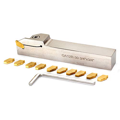 Oscarbide 3/4" Indexable Lathe Grooving Parting Holder Heavy Duty Nickel Plated Qa12R-30 Right -Hand Cut Off Tool With 10 Pieces Carbide Inserts Gtn-3(Qc1403) #TOP4