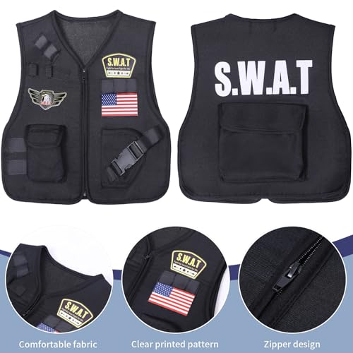 Latocos 15 PCS SWAT Police Officer Costume for Kids with Vest Accessories Cop Dress Up Role Play Set for Halloween Cosplay