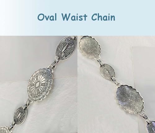 FGSS Classic-Concho Metal-Chain-Belt - Turquoise Western-Cowboy-Link-Belts Adjustable Boho Cowgirl Waist Chain for Women4