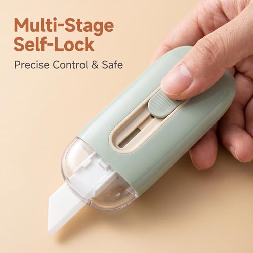 Image of Ceramic Box Cutter, Mini Safety Box Opener with Retractable Blade, Cute Small Package Opener Tool for Home, Office & Warehouse Use (Green)