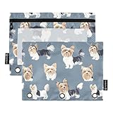 Fustylead Biewer Yorkshire Terrier Doodle Federmäppchen für 3-Ringbuch, große Kapazität, Binder-Bleistifttasche mit transparentem Fenster, für Schule, Büro, Kosmetik, Kinderbedarf, 2 Stück