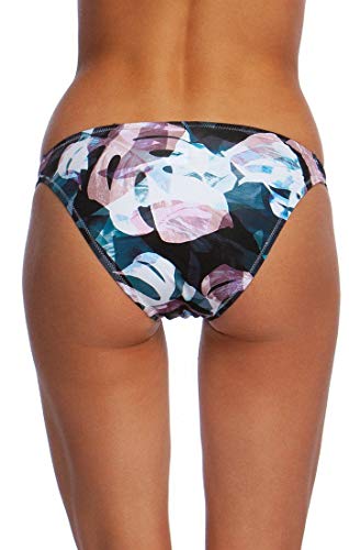 BCBGMAXAZRIA Calcinha de biquíni feminina com tiras laterais e cintura baixa, Multi//Seaside Leaves,