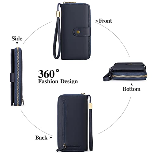 Image of GAEKEAO Wallet for Women Clutch RFID Blocking Leather Wristlet Purse Large Capacity Card Holder with Zipper Pocket