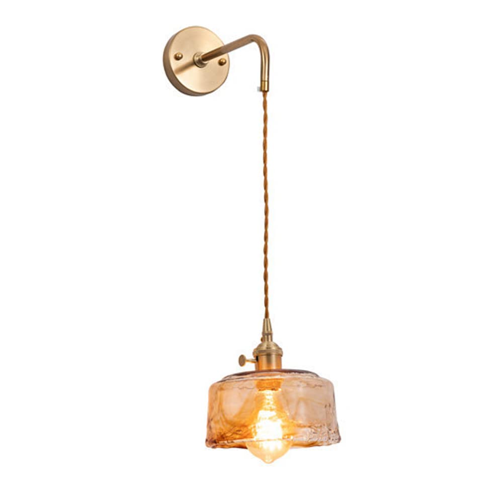 Olskfuh B Wall Lamp, V-Intage 1-Light Rass Wall Sconce With Amber Glass Lampshade Gold Industrial Wall Light Fixture All Copper Athroom Vanity Lighting Indoor Wall Lamp,Indoor Wa,