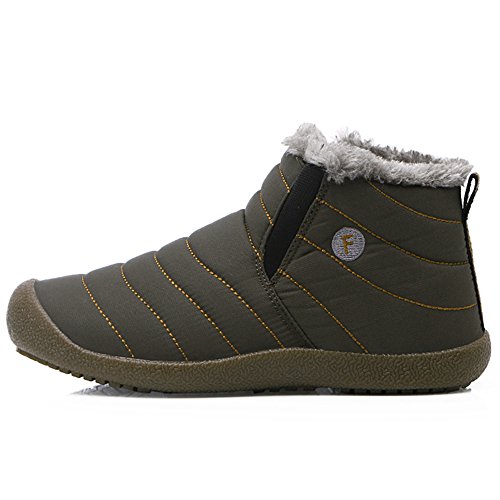 JACKSHIBO Snow Winter Boots for Women Men Waterproof Fur Lined Boots Outdoor Slip on Boots Grey High Top 7 Women/ 6.5 Men