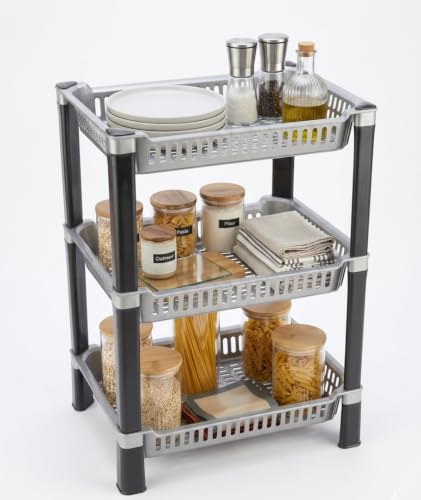 Image of U-Max Multi Tire Kitchen Storage Rack, Plastic Utility Shelf Organiser, Space Saving Storage Solution, Revolving Vegetable Rack (Silver, 3)