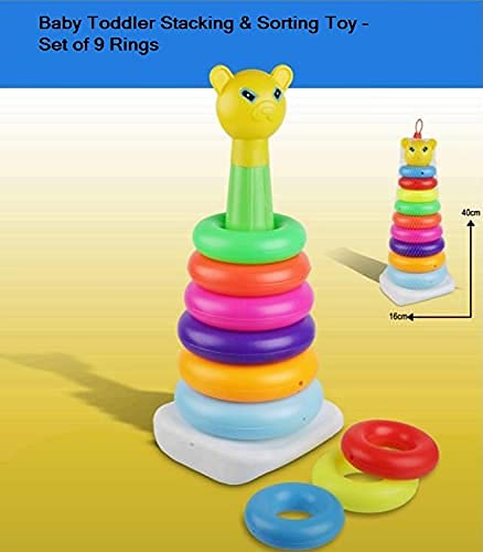 Image of Enorme Kids 9 Pcs Stacking Teddy Plastic Rings, Educational Multicolor Rings Tower Set for Kids