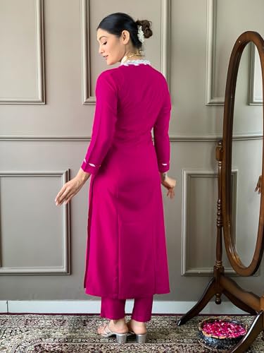 Image of Naixa Women's Gajri Viscose Embroidered Straight Kurta with Viscose Pant and Chiffon Printed Dupatta Sets (NX-447)