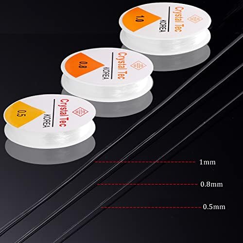 6 Pcs Bracelet String, 0.5mm 0.8mm 1.0mm Elastic String Clear Elastic Bead Threads with Cutter Bead Needle Wire Lead Crystal String Stretch Elastic Line for Jewelry Making and Bracelet Making