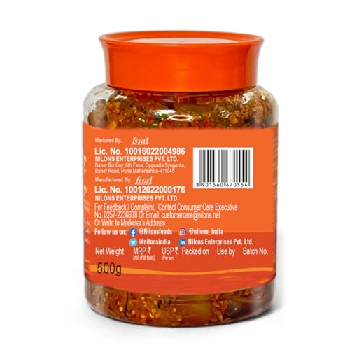 Image of Nilon's Uttam Pradesh Mango Pickle (475g) Homemade Aam Ka Aachar | Spicy & Tangy Pickle in Authentic UP Style with Raw Mango, Mustard Oil & Spices Mixed with No Added Artificial Colour
