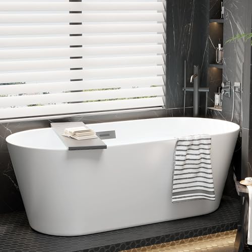 Image of 67 in Acrylic Freestanding Bathtub, Deep Soaking Tub with Non-Slip Base, cUPC Certified Free Standing Tub, Chrome Drain Bath Tub, Modern Tub for Bathrooms, White