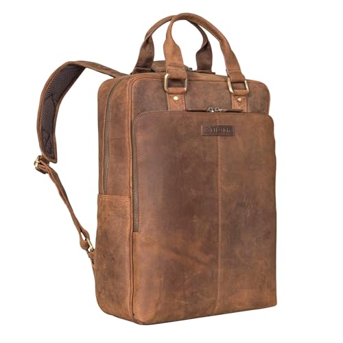 STILORD Ingo Étroit Sac Ordinateur Portable Cuir 15,6 Pouces Élégant Sac à Dos Femme Vintage Sac Travail Homme Cuir Véritable Couleur:Avani - Marron