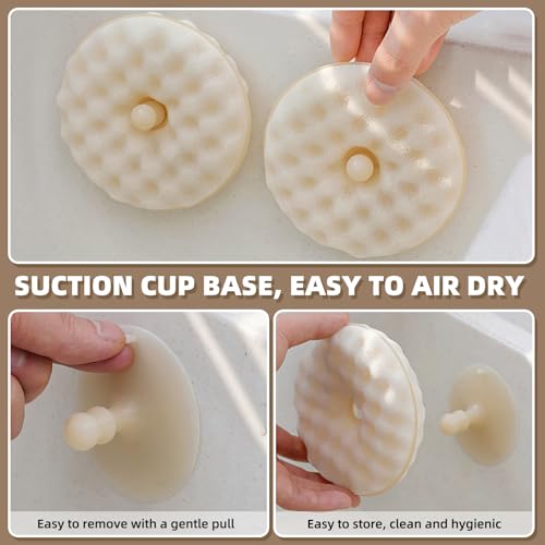 Image of 4Pcs Kitchen Sponges with 2Pcs Suction Cups Dual Sided Scrub Sponges for Dishes Non Scratch Natural Dishwashing Cleaning for Kitchen Bathroom Home Honeycomb Shape