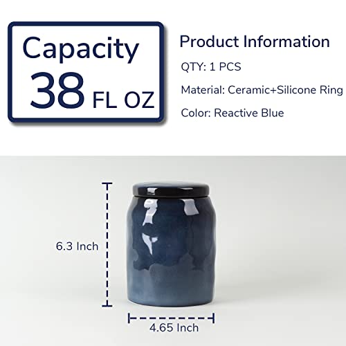 Ceramic Food Storage Canister, 38 Fl Oz Food Storage Jar With Airtight Porcelain Lid For Kitchen, Food Container For Tea/Flour/Coffee, Reactive Blue #TOP1