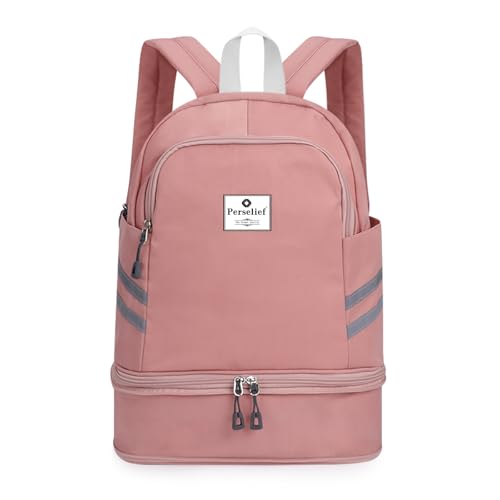 Gym Backpack for Women Foldable Sports Gym Bag with Shoe Compartment & Wet Pocket Travel Backpack Casual Daypack, Pink