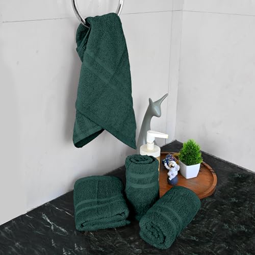 Image of Divine Casa Cotton 550 GSM Hand Towels Pack of 4 Green, 60 x 40 cm Ultra Soft & Highly Absorbent Thick Bathroom Towels