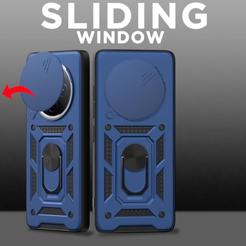 Image of Pikkme Back Cover for Vivo T4 5G / iQoo Z10 5G | 360 Protection Case | Sliding Camera Shield Cover & Ring Holder Stand D10 Tough Armor Bumper Case (Blue)