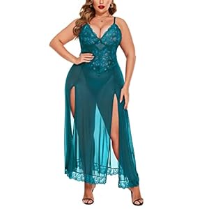 Avidlove Plus Size Lingerie For Women Babydoll Sexy Mesh Maxi Nightdress Strappy Exotic Sleepwear Side Slits