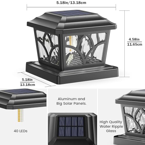 image for SIEDiNLAR Solar Post Cap Lights Outdoor 4 Modes 40 LEDs Aluminum Glass