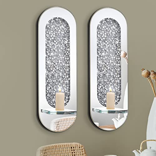 Azonsdop Crystal Crush Diamond Candle Sconces, Silver Mirrored Candle Holder Set Of 2, Wall Decorations For Living Room，Dining Room, Home Decor With Acrylic Diamond #TOP5