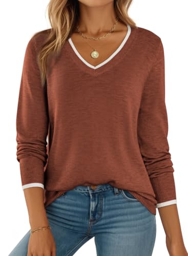 Image of Dokotoo Womens Sweaters Dressy Casual V Neck Lightweight Wool Tops | Long Sleeve,Fall Clothes,Ribbed Hem,Warm,comfort, Casual Knit Pullover