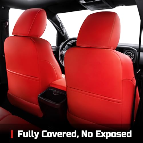 Image of Carlimeki Leather Seat Covers Custom Fit for Tacoma Gen 3rd (2016-2023) | For Double & Crew Cab only - Fits SR, SR5, Limited, TRD Pro, TRD Sport, TRD Off-Road, Trail Special Edition - Fully Covered