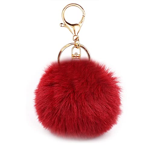 jtkdxqs Pom Pom Keychain In Red Faux Fur