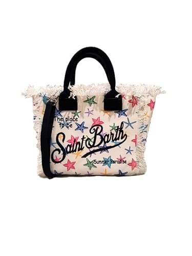 Saint Barth MC2 Borsa Colette In Canvas di Cotone Bianco con Stampa Stelle Marine Multicolor Dimensioni: 30 x 22 x 15 cm
