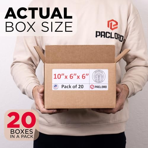 Image of Small Cardboard Boxes 10 inchL x 6 inchW x 6 inchH (Pack of 20) - USA-Made Packing Boxes for Moving, Shipping, or Storage - USPS, UPS, FedEx Approved - Professional Packing Supplies for Moving