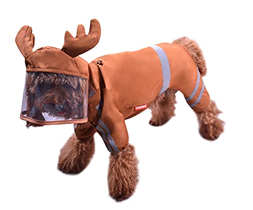 Hooded Dog Raincoat Dog Poncho Full Body Dog Rain Cape Waterproof Reflective Brown Deer Raincoat Dog Jacket For Small & Medium Dogs Adjustable Pet Reflective Clothing #TOP26