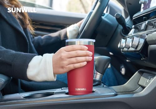 Image of SUNWILL Travel Coffee Tumbler 20 oz, Insulated Mug with Lid, Stainless Steel Cup for Hot and Cold Drinks, Powder Coated Wine Red