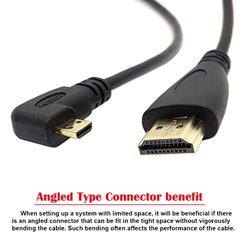 Xiwai Left Angled 90 Degree Micro HDMI to HDMI Male V1.4 Cable 150cm 4K 2K for Cell Phone & Tablet, Left Angled 5ft, 5' - Image 2